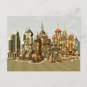 Futuristic Fantasy City Sci Fi Skyline Art Holiday Postcard