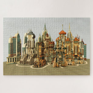 Futuristic Fantasy City Sci Fi Skyline Art Jigsaw Puzzle
