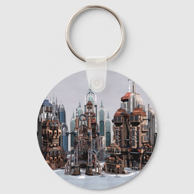 Futuristic Fantasy City Sci Fi Skyline Art Key Ring (Front)