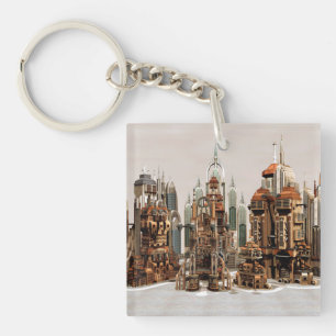 Futuristic Fantasy City Sci Fi Skyline Art Key Ring