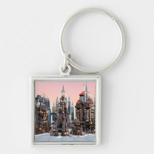 Futuristic Fantasy City Sci Fi Skyline Art Key Ring
