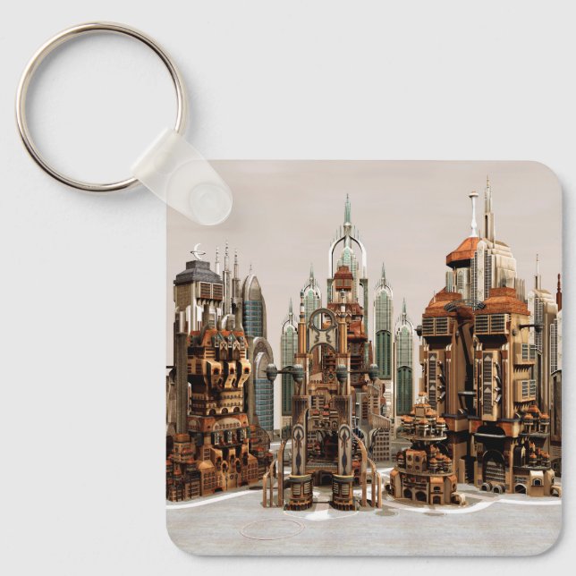 Futuristic Fantasy City Sci Fi Skyline Art Key Ring (Front)