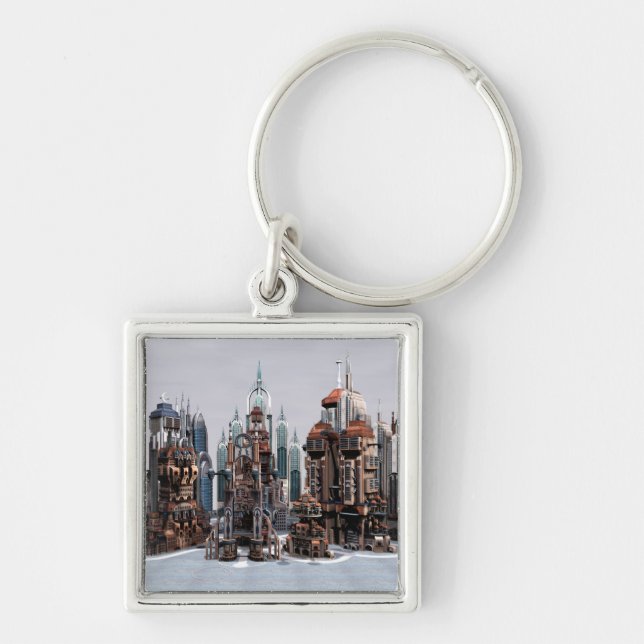 Futuristic Fantasy City Sci Fi Skyline Art Key Ring (Front)