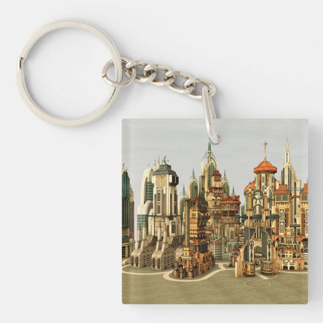 Futuristic Fantasy City Sci Fi Skyline Art Key Ring (Front)