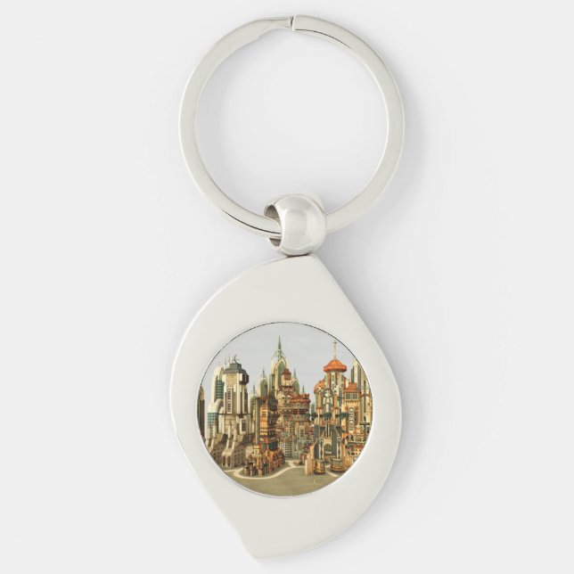 Futuristic Fantasy City Sci Fi Skyline Art Key Ring (Front)