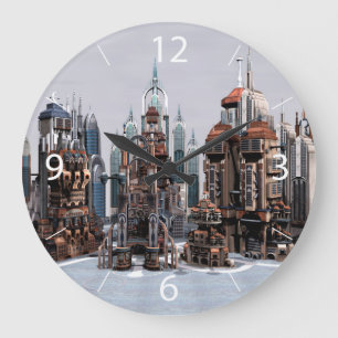 Futuristic Fantasy City Sci Fi Skyline Art Large Clock
