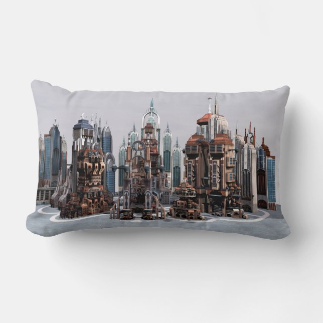 Futuristic Fantasy City Sci Fi Skyline Art Lumbar Cushion (Front)