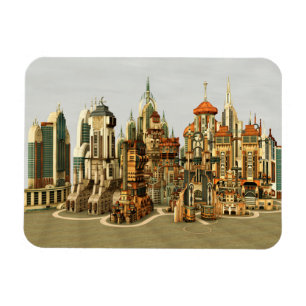 Futuristic Fantasy City Sci Fi Skyline Art Magnet