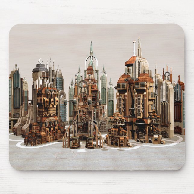 Futuristic Fantasy City Sci Fi Skyline Art Mouse Pad (Front)