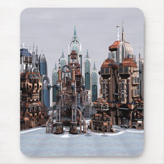 Futuristic Fantasy City Sci Fi Skyline Art Mouse Pad (Front)