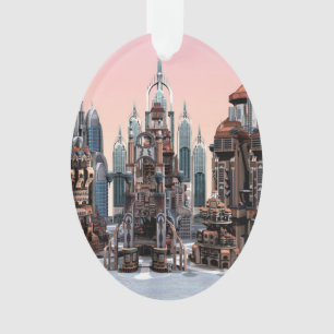 Futuristic Fantasy City Sci Fi Skyline Art Ornament