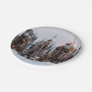Futuristic Fantasy City Sci Fi Skyline Art Paper Plate