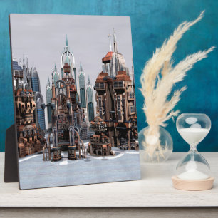 Futuristic Fantasy City Sci Fi Skyline Art Plaque