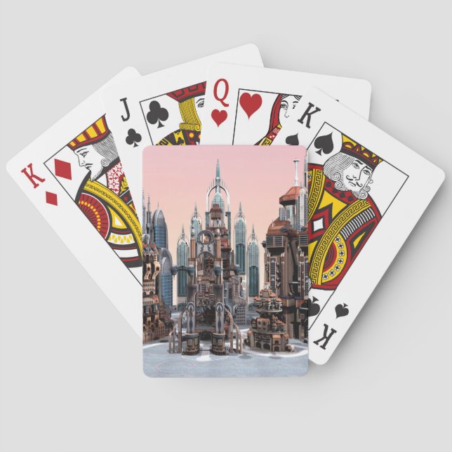Futuristic Fantasy City Sci Fi Skyline Art Playing Cards (Back)