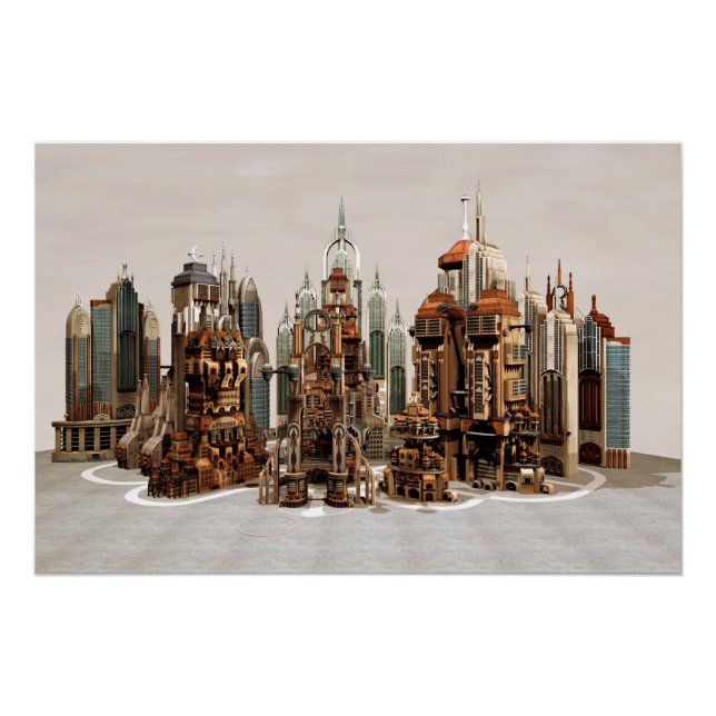 Futuristic Fantasy City Sci Fi Skyline Art Poster (Front)