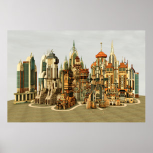 Futuristic Fantasy City Sci Fi Skyline Art Poster