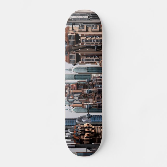 Futuristic Fantasy City Sci Fi Skyline Art Skateboard (Front)