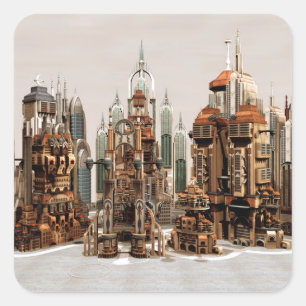 Futuristic Fantasy City Sci Fi Skyline Art Square Sticker