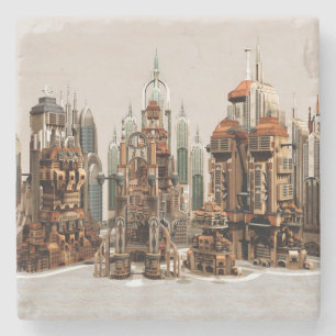 Futuristic Fantasy City Sci Fi Skyline Art Stone Coaster