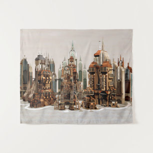 Futuristic Fantasy City Sci Fi Skyline Art Tapestry