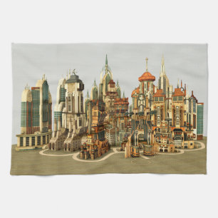 Futuristic Fantasy City Sci Fi Skyline Art Tea Towel