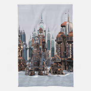 Futuristic Fantasy City Sci Fi Skyline Art Tea Towel