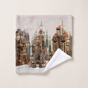 Futuristic Fantasy City Sci Fi Skyline Art Wash Cloth