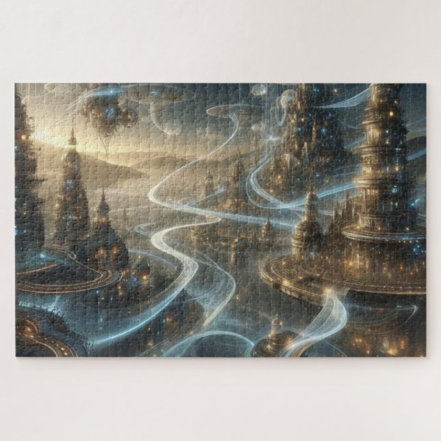 Futuristic Fantasy Space City Streams Jigsaw Puzzle (Horizontal)