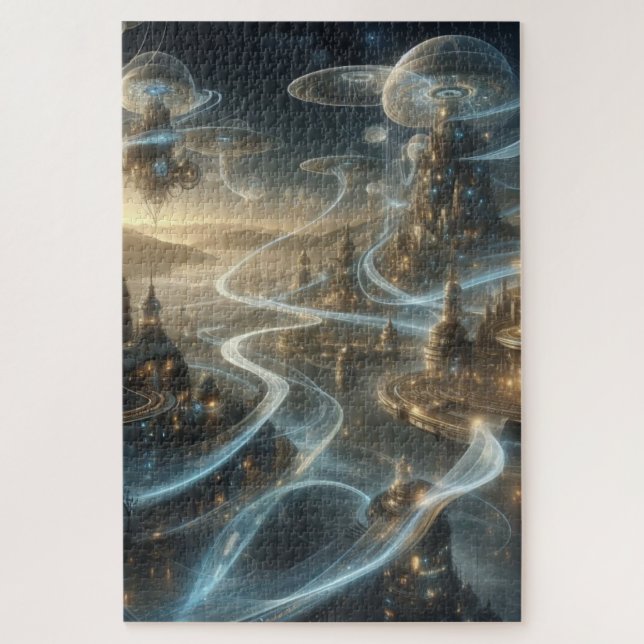 Futuristic Fantasy Space City Streams Jigsaw Puzzle (Vertical)