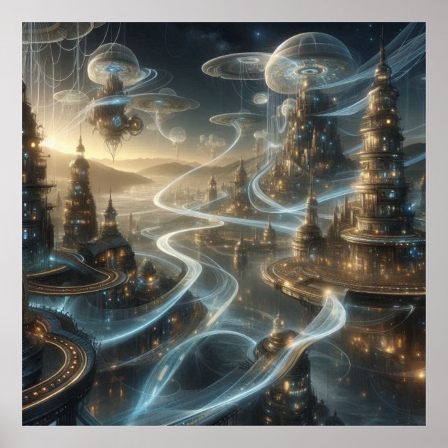 Futuristic Fantasy Space City Streams Poster (Front)
