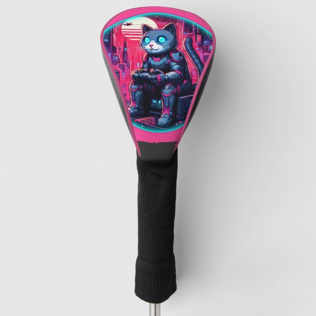Futuristic Feline Tech Golf Head Cover (Front)