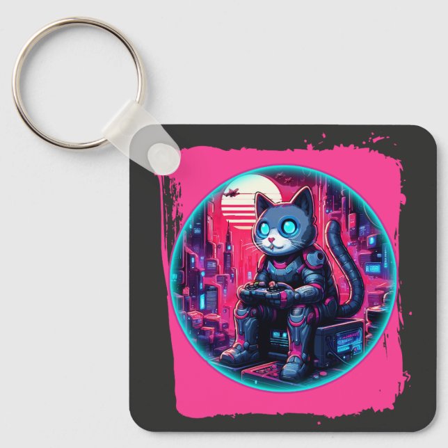 Futuristic Feline Tech Key Ring (Front)