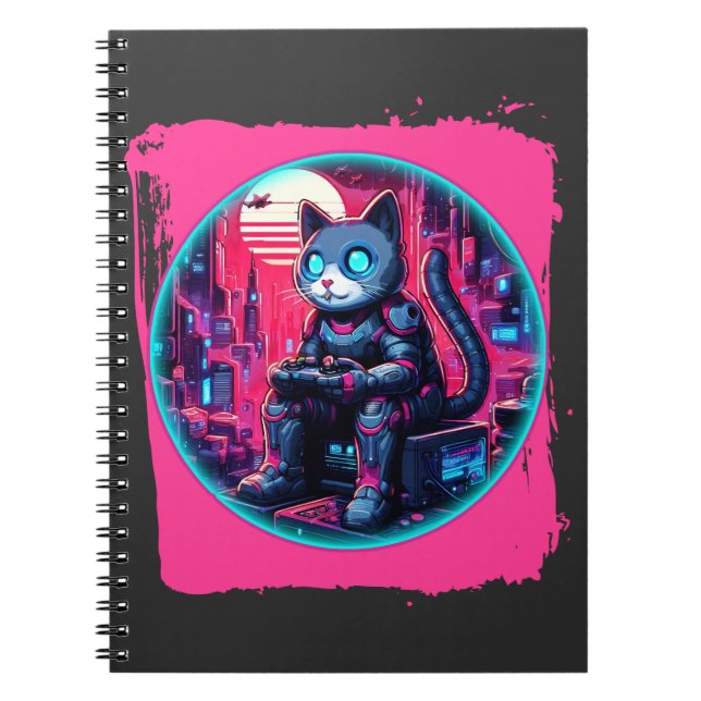 Futuristic Feline Tech Notebook (Front)