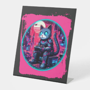 Futuristic Feline Tech Pedestal Sign
