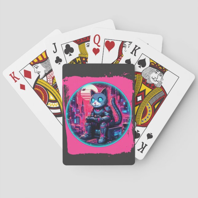 Futuristic Feline Tech Playing Cards (Back)