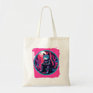 Futuristic Feline Tech Tote Bag