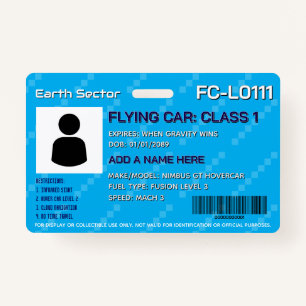 Futuristic Flying Car License Badge ID Badge