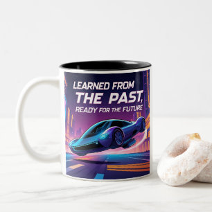 Futuristic Flying Car with Inspirational Quote  Two-Tone Coffee Mug