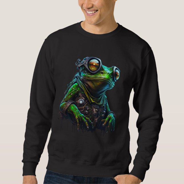 Futuristic Frog Hoodie Sweatshirt - Stay Warm in S (Front)
