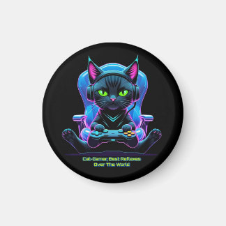 Futuristic gamer cat with joystick and feline atti magnet