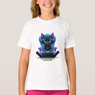 Futuristic gamer cat with joystick and feline atti T-Shirt