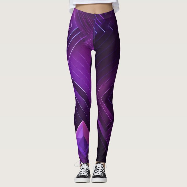 Futuristic Geometric Legging in Purple & Black (Front)