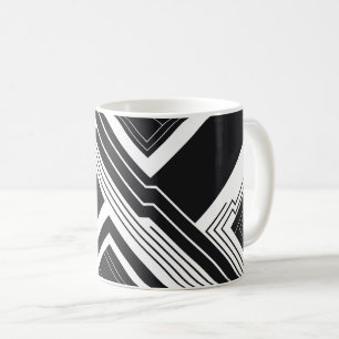 Futuristic Geometric Line Art in Black and White Coffee Mug