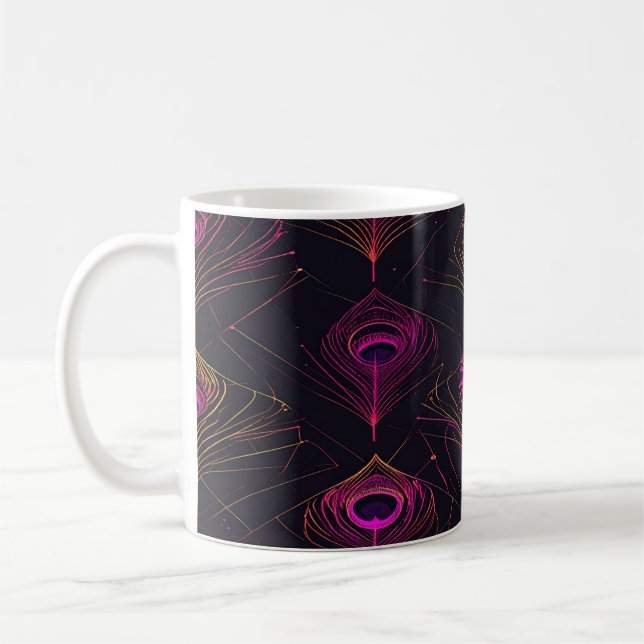 Futuristic Geometric Peacock & Neon Pulse mug (Left)
