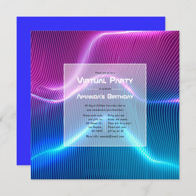 Futuristic Geometric Virtual Birthday Party Invitation (Front/Back)