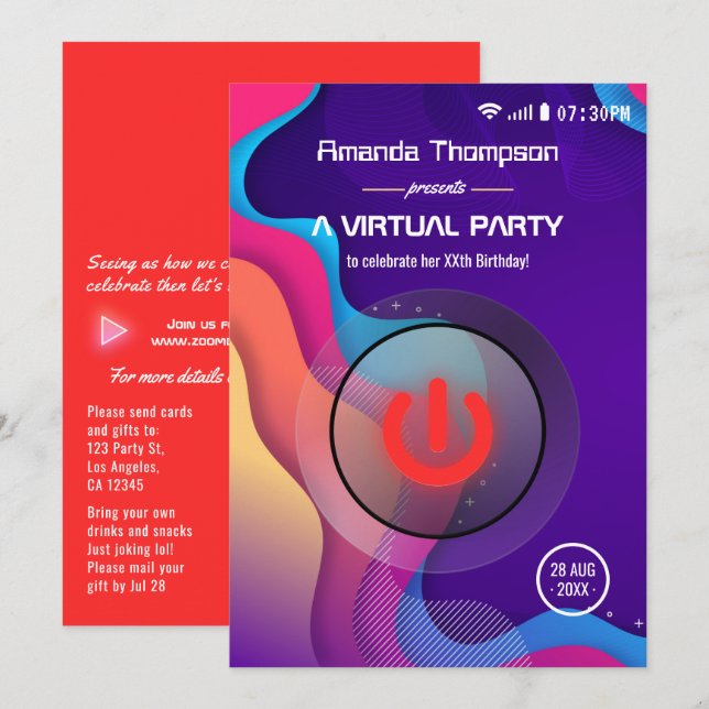 Futuristic Geometric Virtual Birthday Party Invitation (Front/Back)
