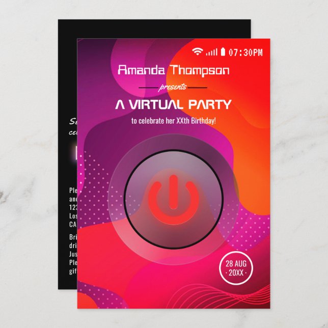 Futuristic Geometric Virtual Birthday Party Invitation (Front/Back)