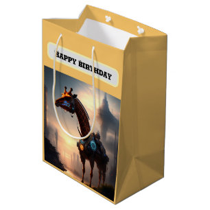 Futuristic Giraffe Robot, Birthday Medium Gift Bag