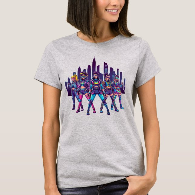 Futuristic Girl Gang– Retro Cyberpunk Vibes T-Shirt (Front)