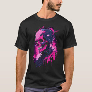 Futuristic GlitchRobot Skull Cyberpunk Vaporwave T T-Shirt